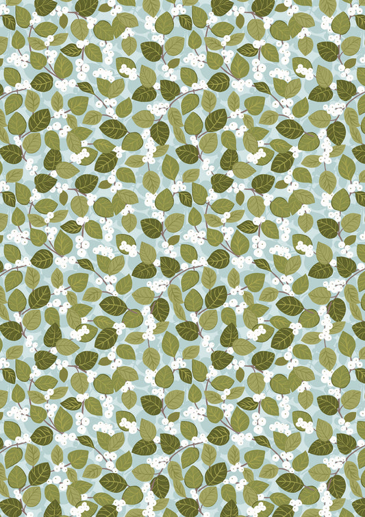 Winter Botanical Snowberry on Winter Blue with Pearl