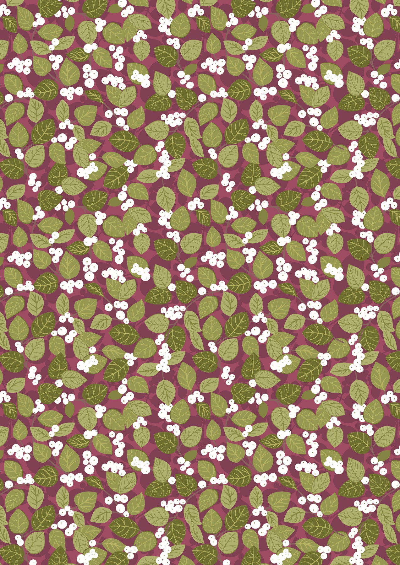 Winter Botanical Snowberry on Dark Red with Pearl