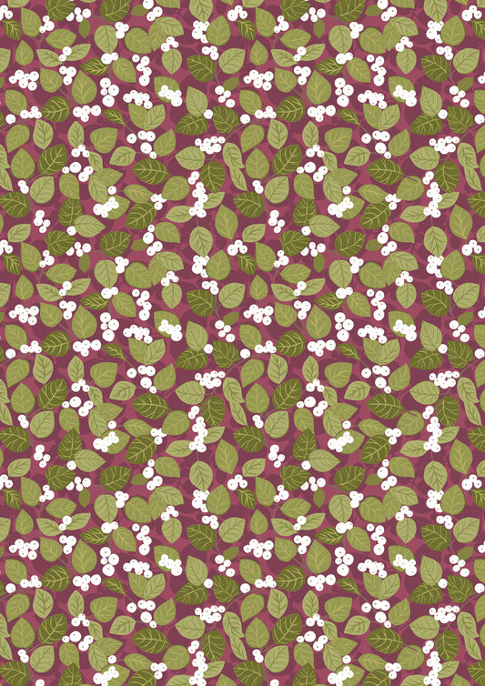 Winter Botanical Snowberry on Dark Red with Pearl