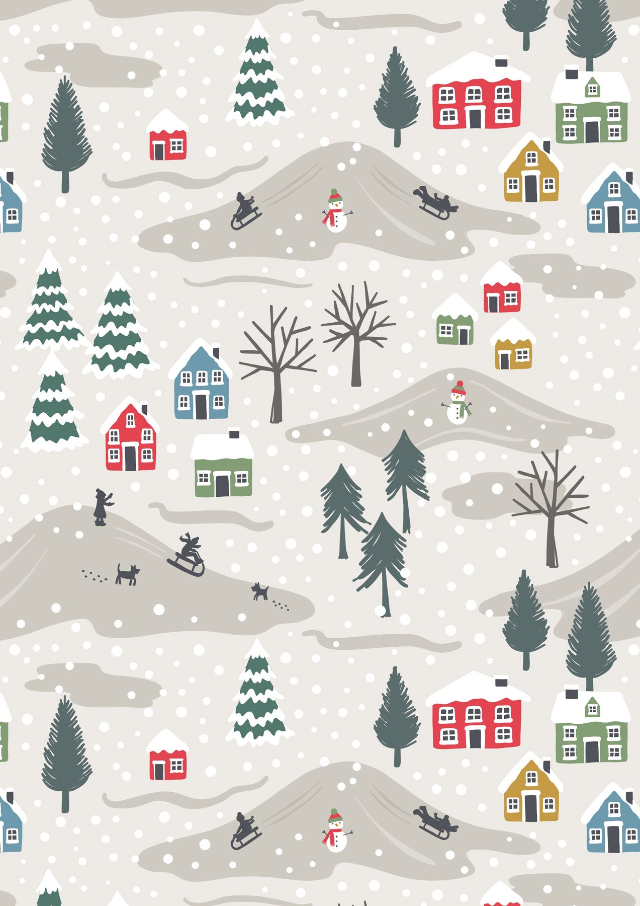 Snow Day on Cream Brushed Cotton