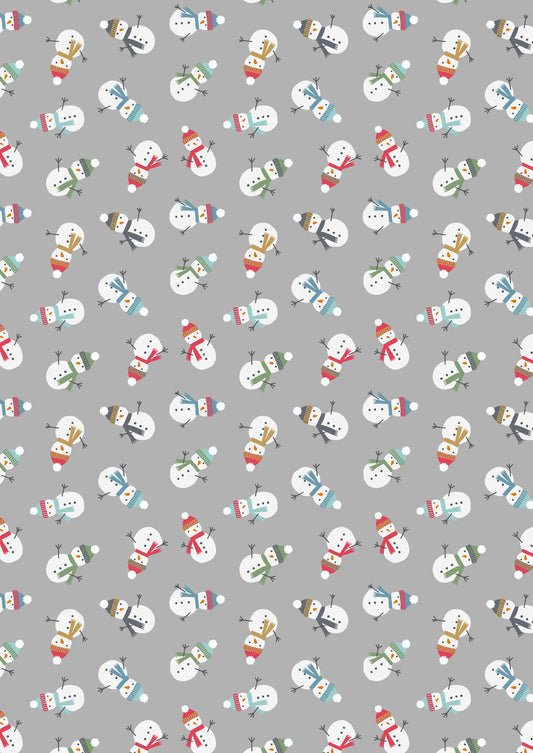 Snow Day Scattered Snowmen on Grey Brushed Cotton