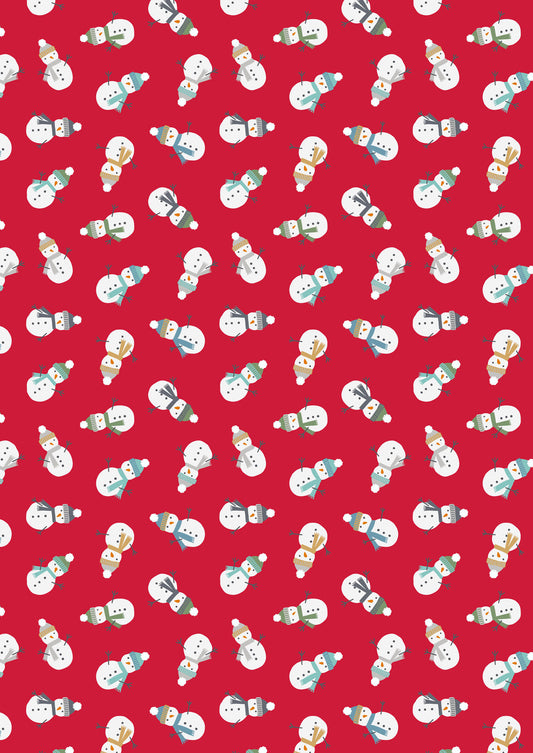 Snow Day Scattered Snowmen on Red Brushed Cotton