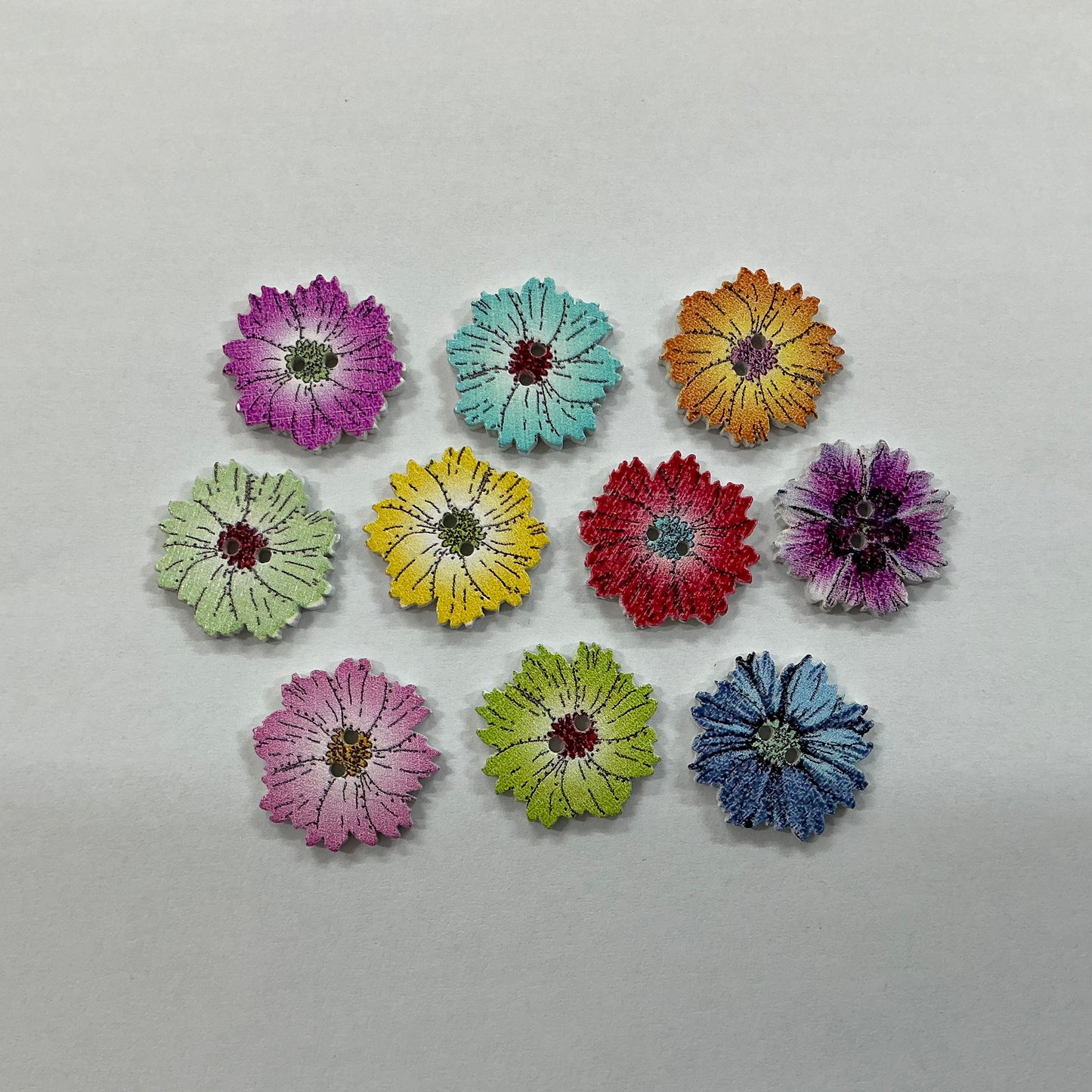 Flower Shaped Buttons - Wooden - 20mm - 10 Colours