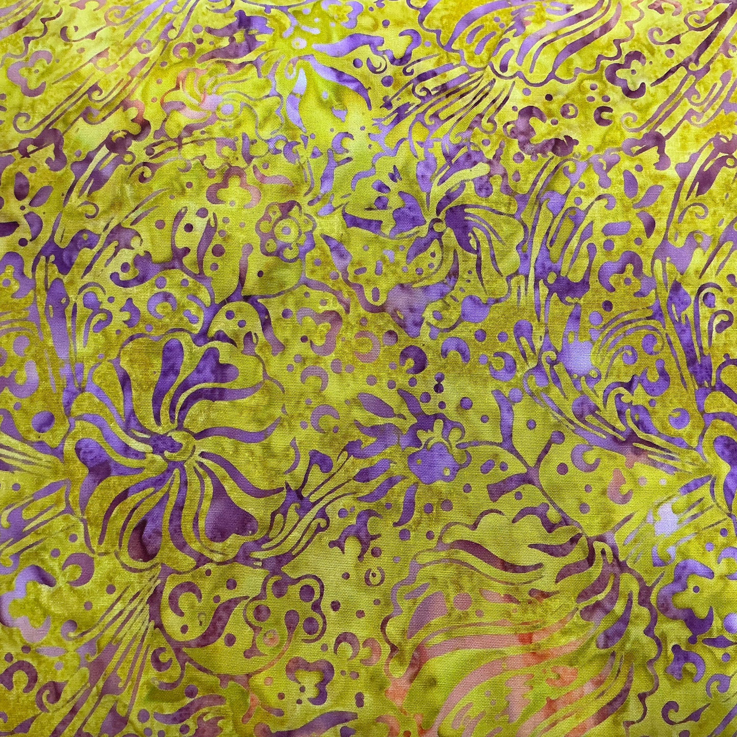 Lavender Doodle on Yellow - Garden Party - Batik