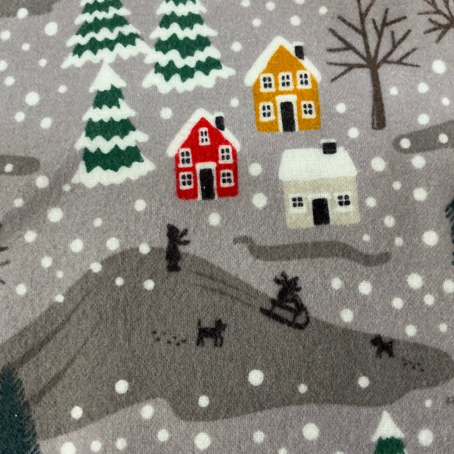 Village in the Snow on Taupe - Brushed cotton
