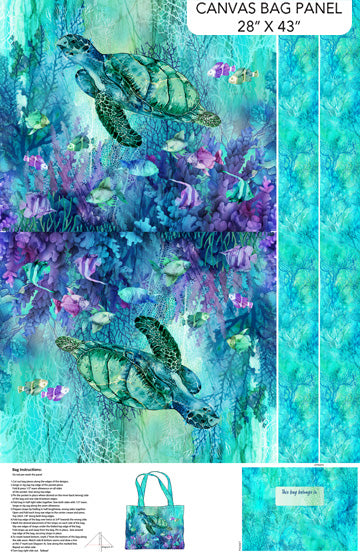 Coral Reef Turtle - Tote Bag Panel - Canvas
