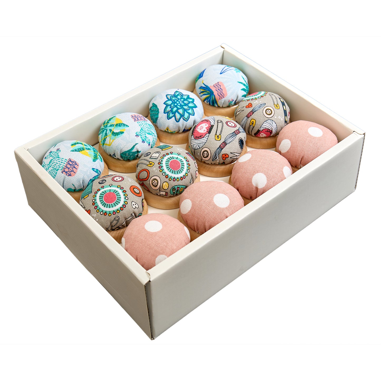 Cotton Pincushion on Wooden Base