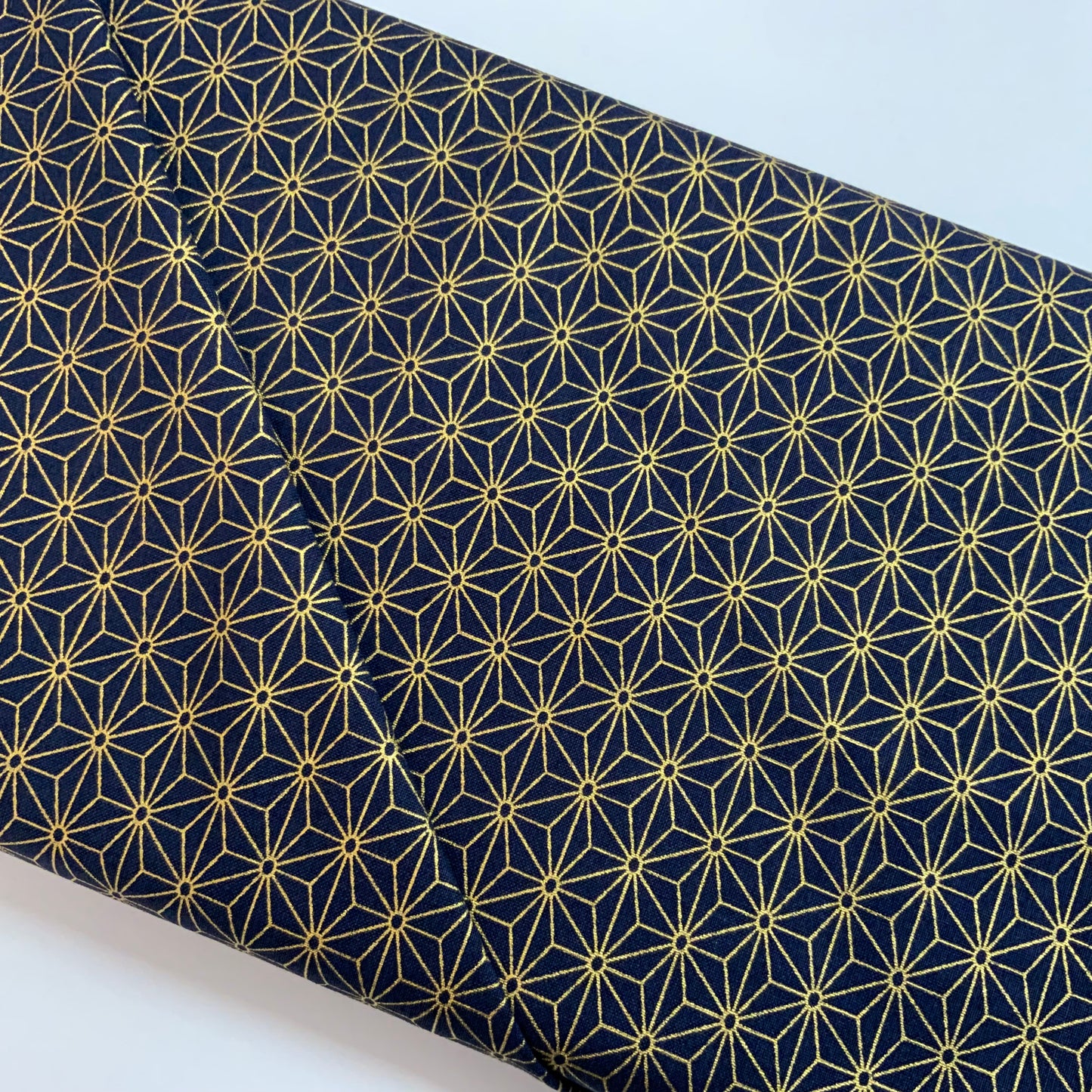 Sashiko Design - Metallic Gold on Dark Blue - End of Bolt 75cm