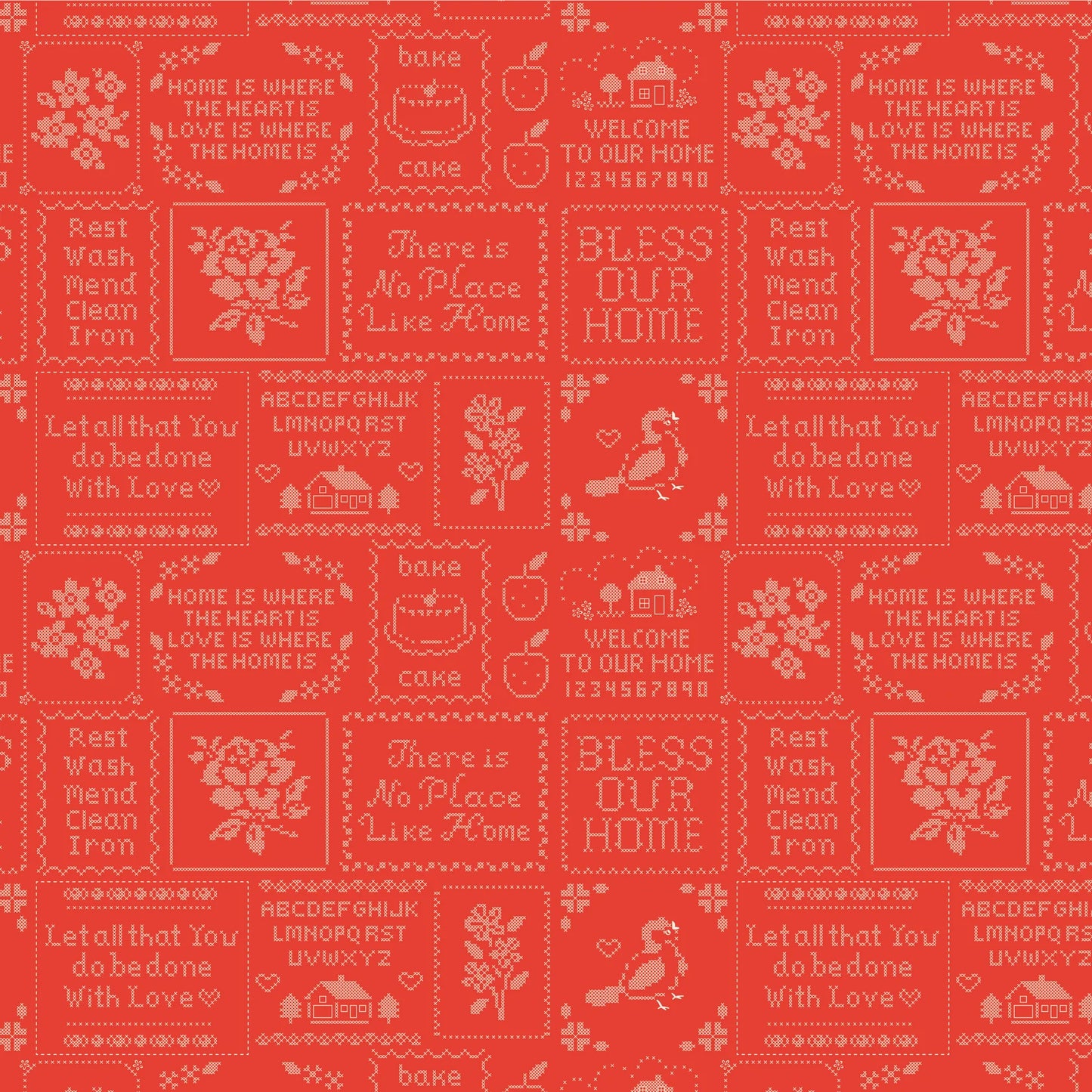 Cross Stitch Samplers on Red