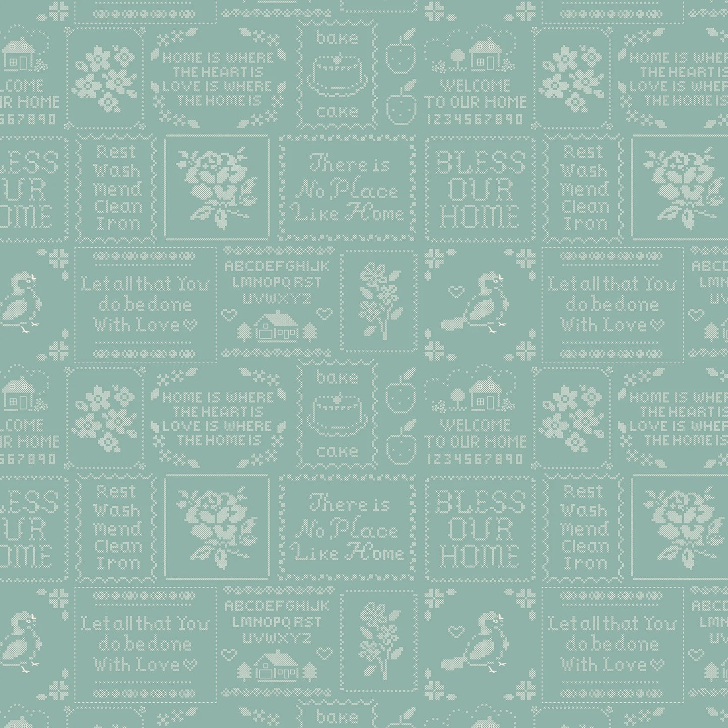 Cross Stitch Samplers on Blue