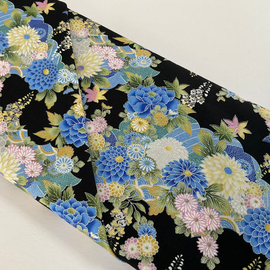 Meterikku - Floral Japanese - Blues on Black