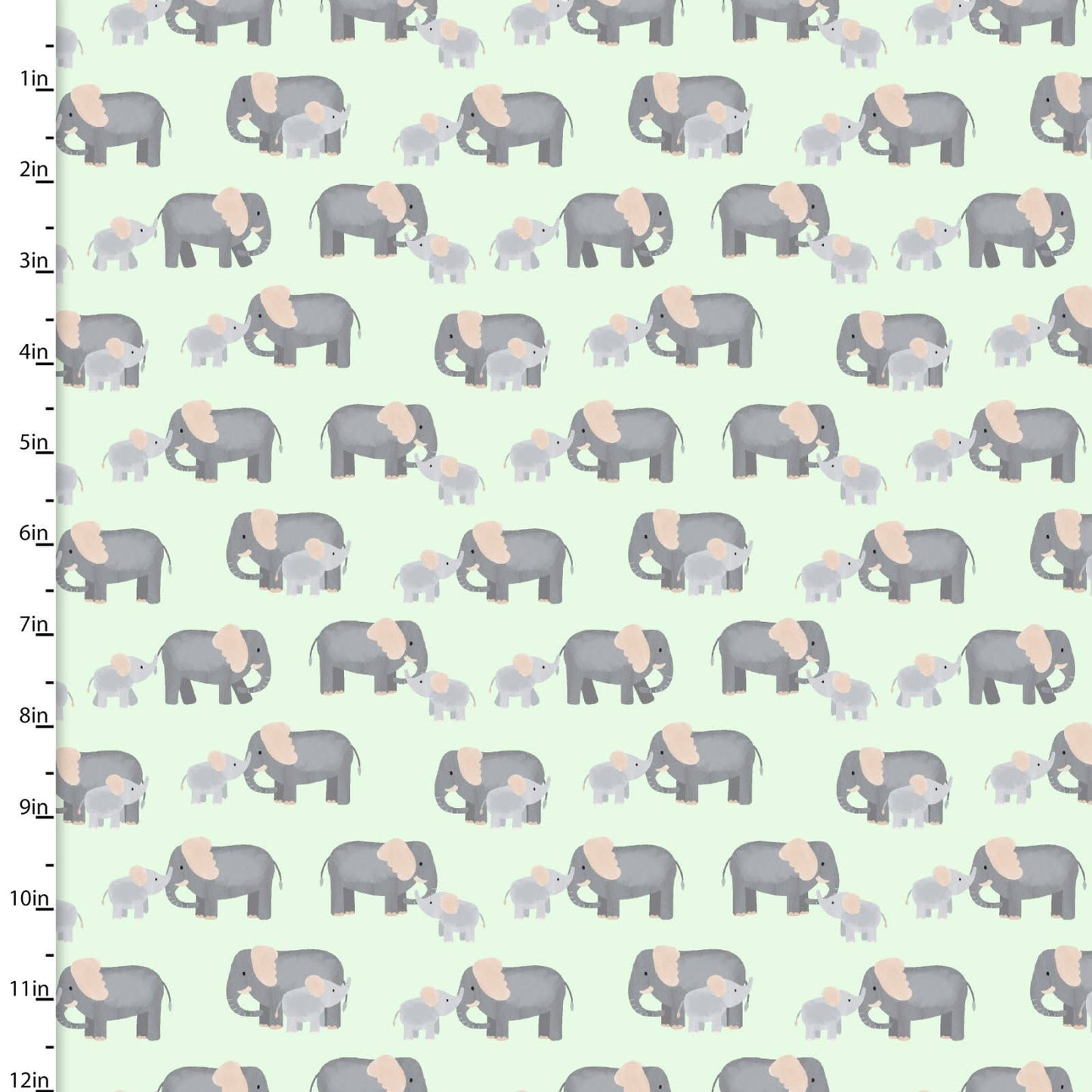 Elephants on Pale Green- Mummy & Me - Brushed Cotton