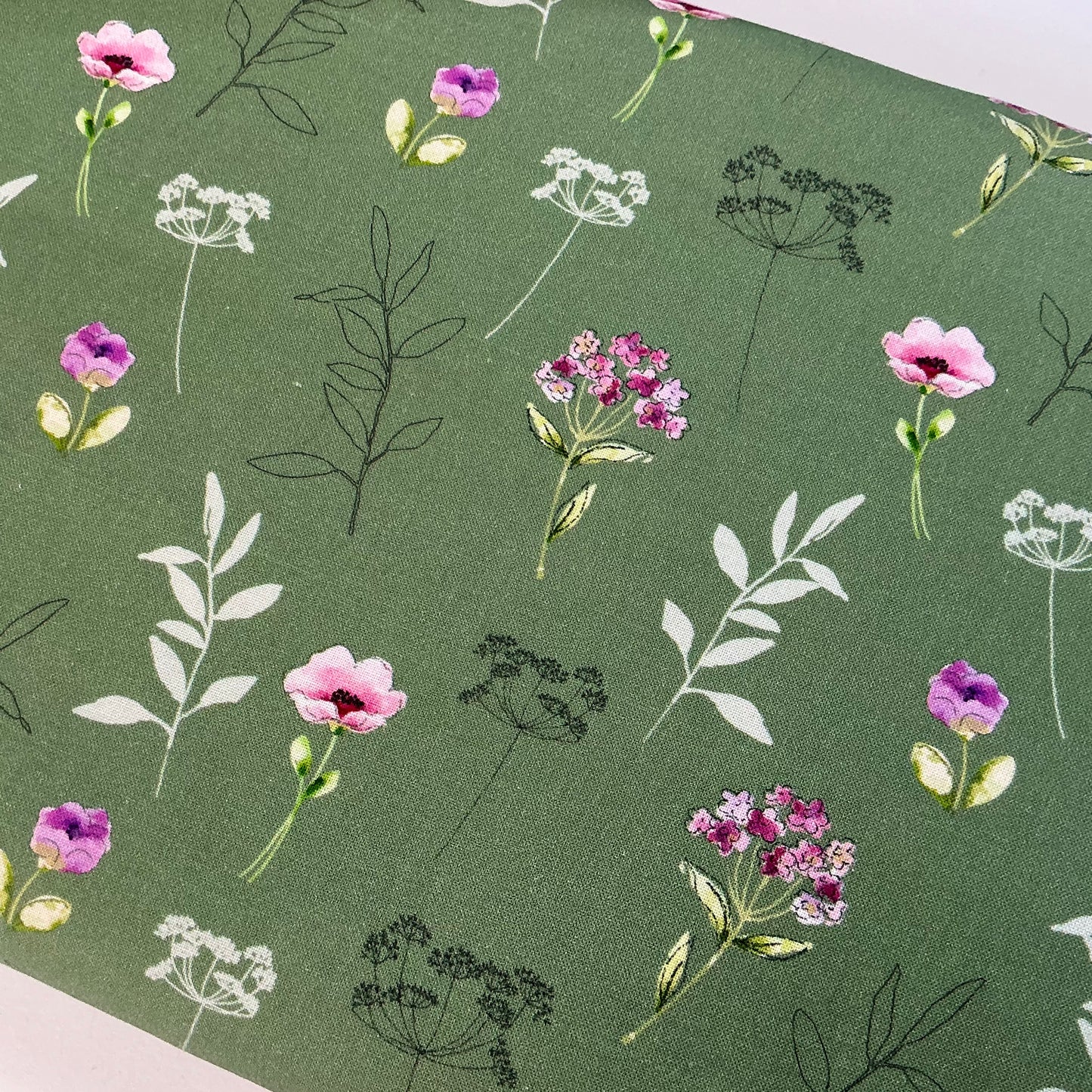 Pink Flowers on Dk. Green - Botanic Blooms - Nature’s Melody