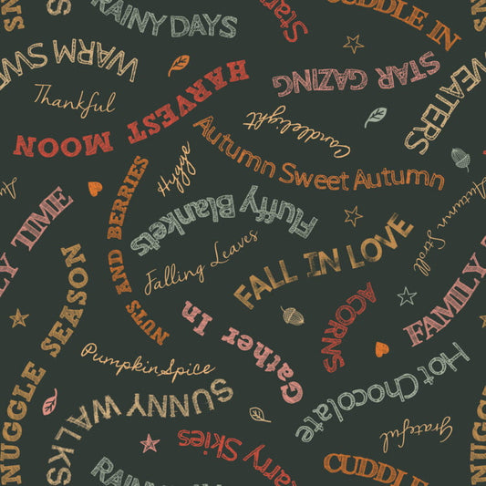 Snuggle Season - Words on Forest - Fat Quarter