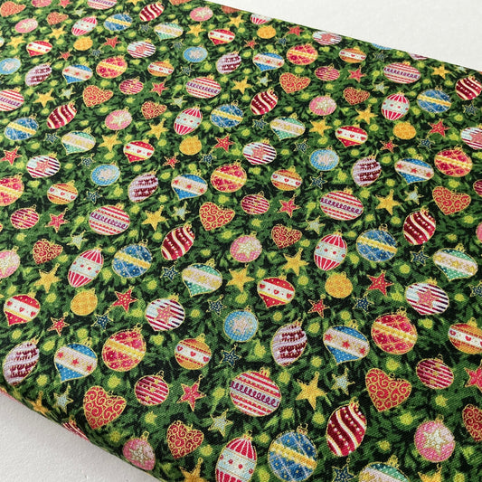 Baubles on Green (Gold Metallic Detailing)