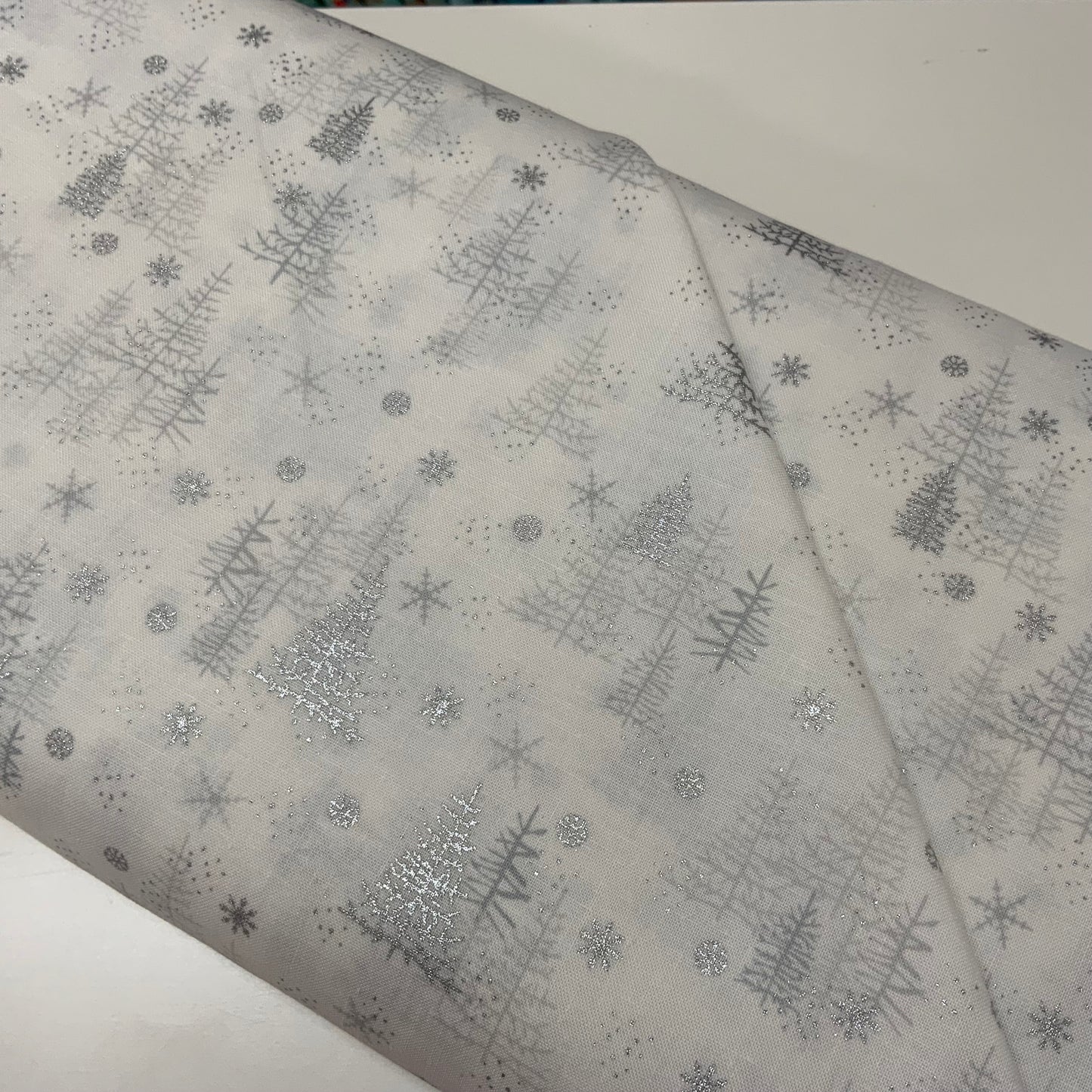 Star Sprinkle - Silver Trees & Snowflakes on White