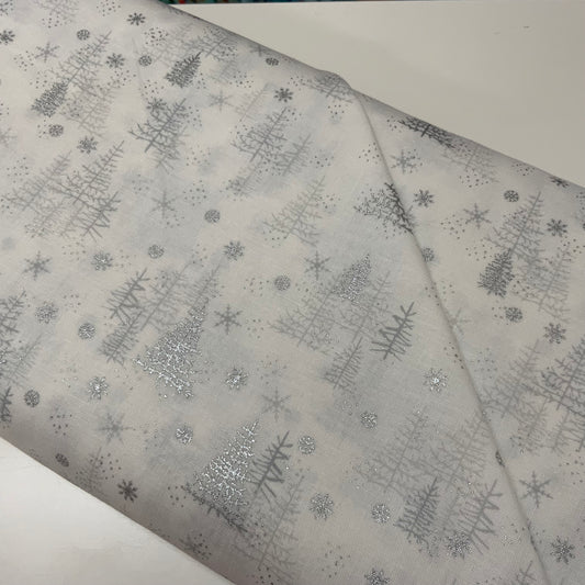 Star Sprinkle - Silver Trees & Snowflakes on White
