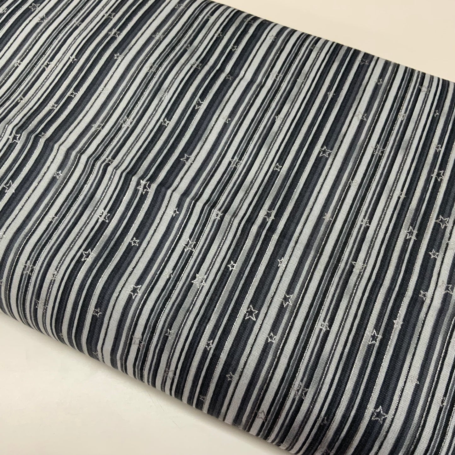 Star Sprinkle - Silver Stars on Striped Background (White & Greys to Black)