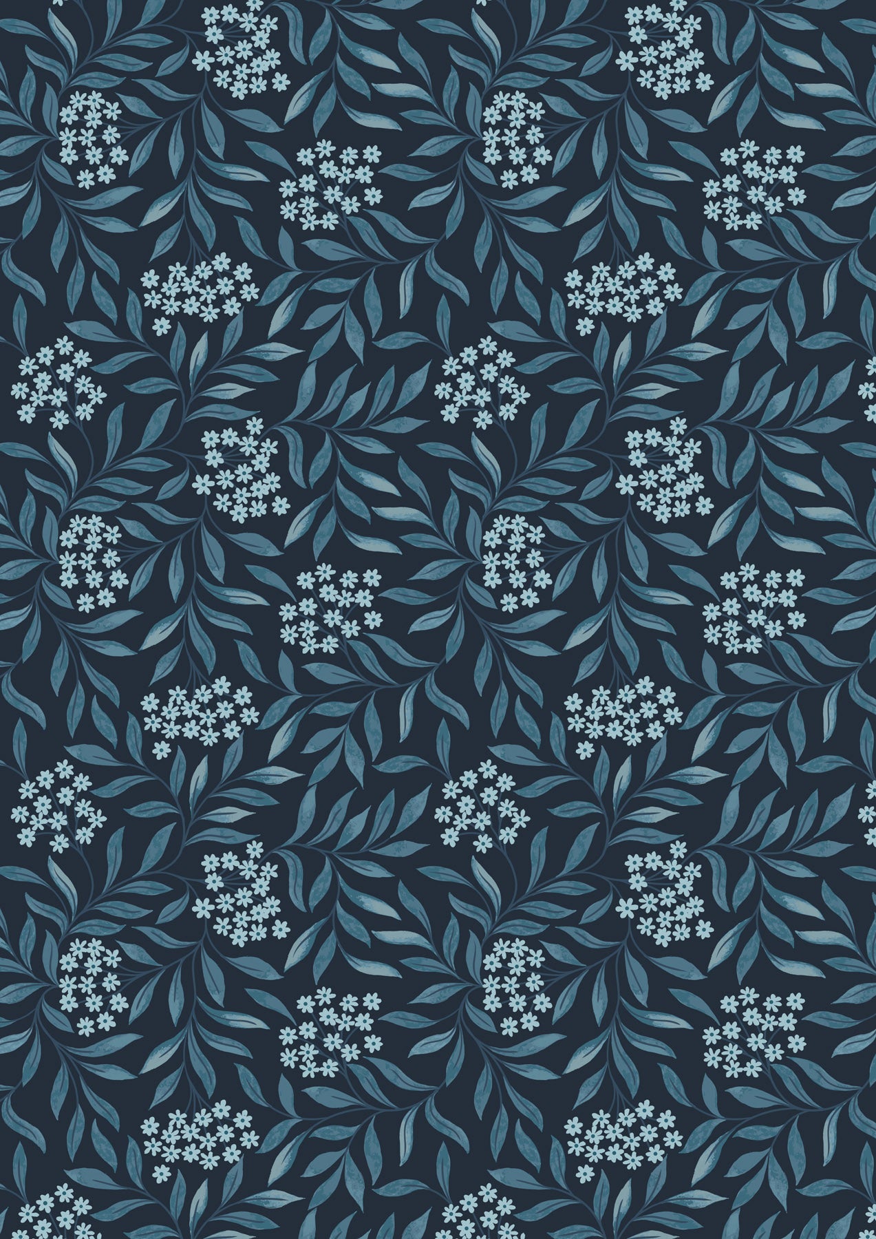 Floral Leaves on Dark Blue - Brensham