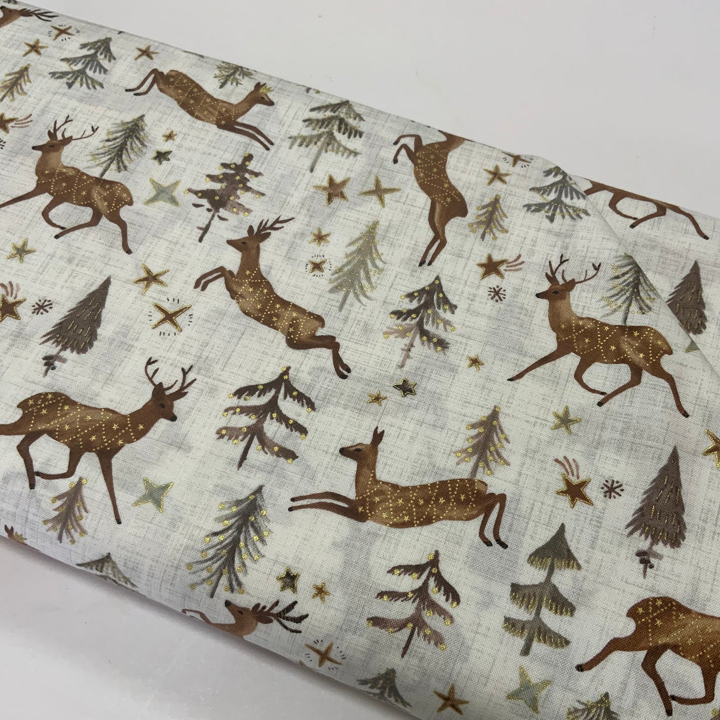 Stags & Trees on White (Gold Detailing)