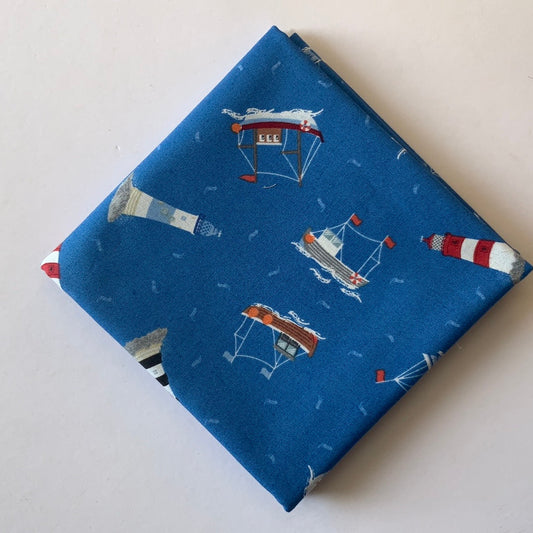 Lighthouses & Ships on Blue