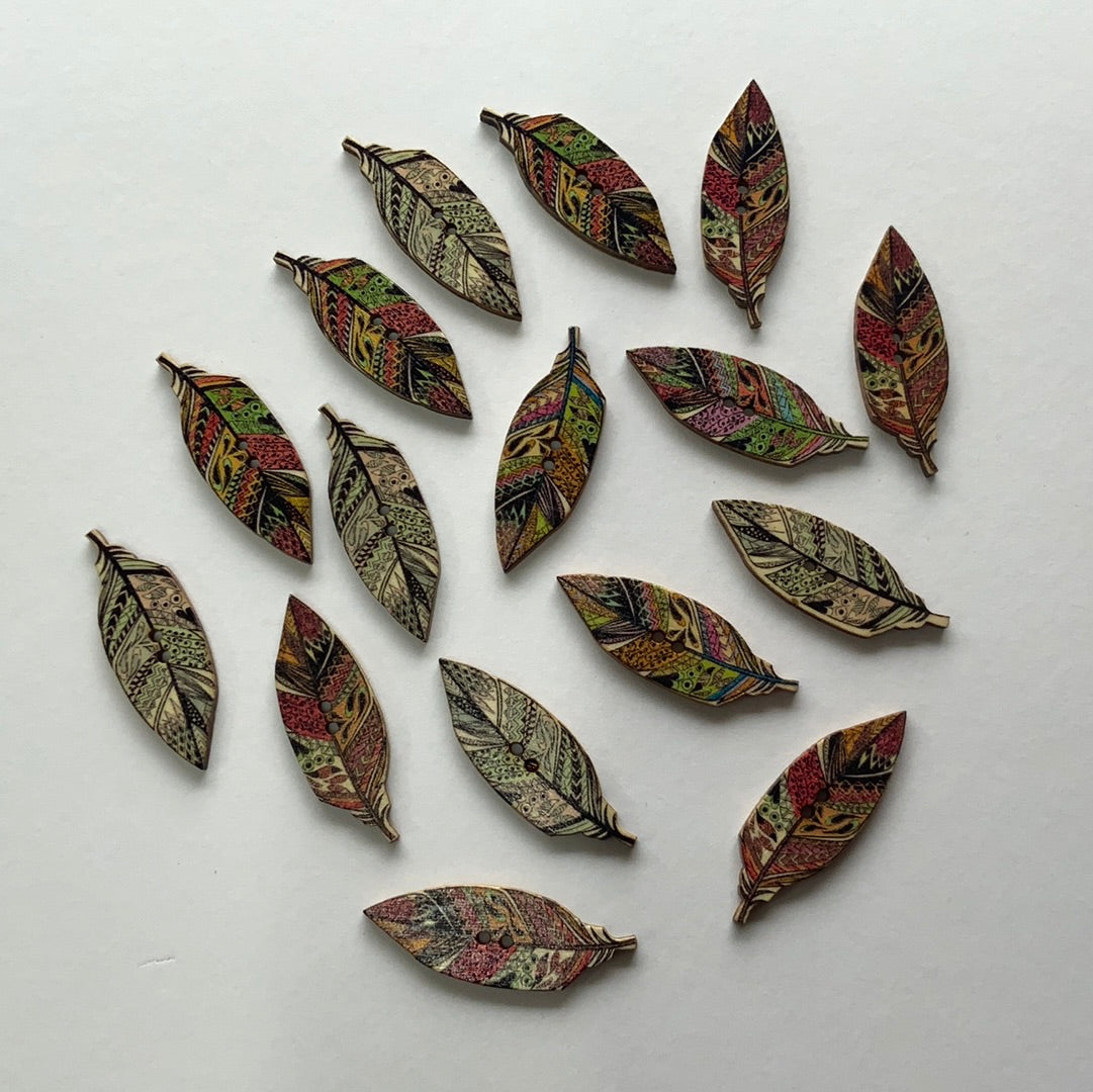 Feather Wooden Button