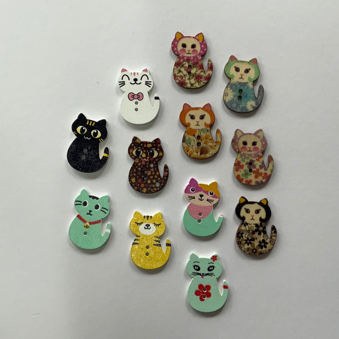 Cat Wooden Button