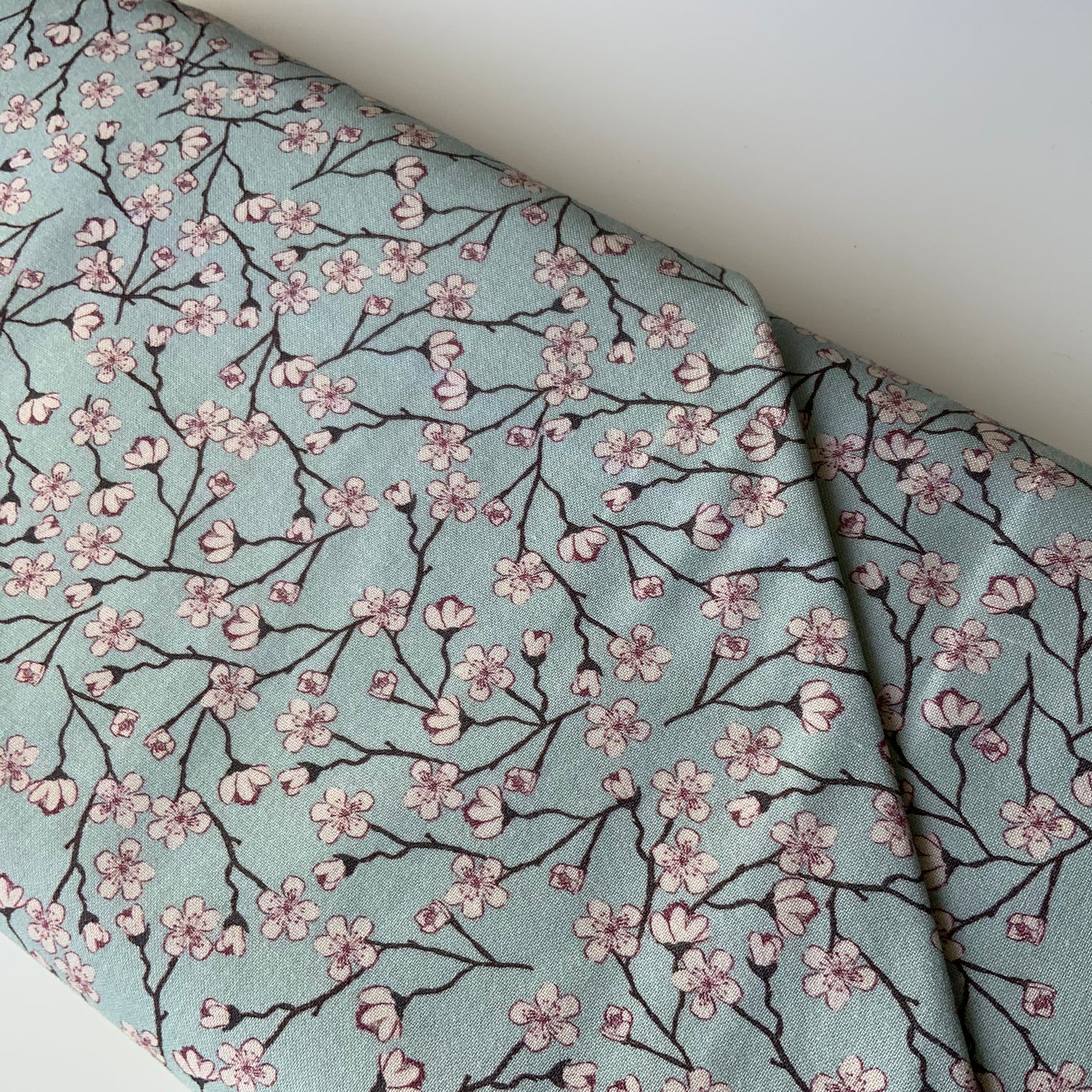 My Japanese Garden Cherry Blossom on Blue Grey - End of Bolt - 1.25m