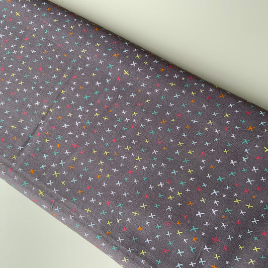 Elephant Joy     Tiny Multicoloured X Pattern on Grey