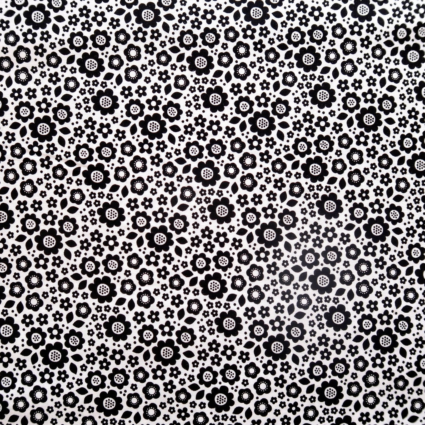 Dot And Dash Black Flowers & Leaves on White - End of Bolt 1.35 Mtrs