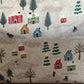 Village in the Snow on Pale Grey brushed cotton