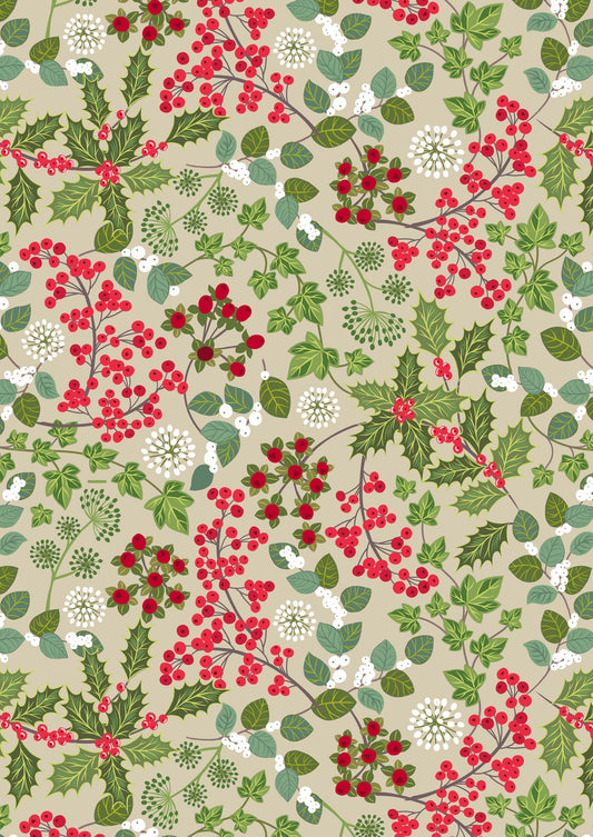 Winter Botanical Holly and Ivy on Natural with Pearl