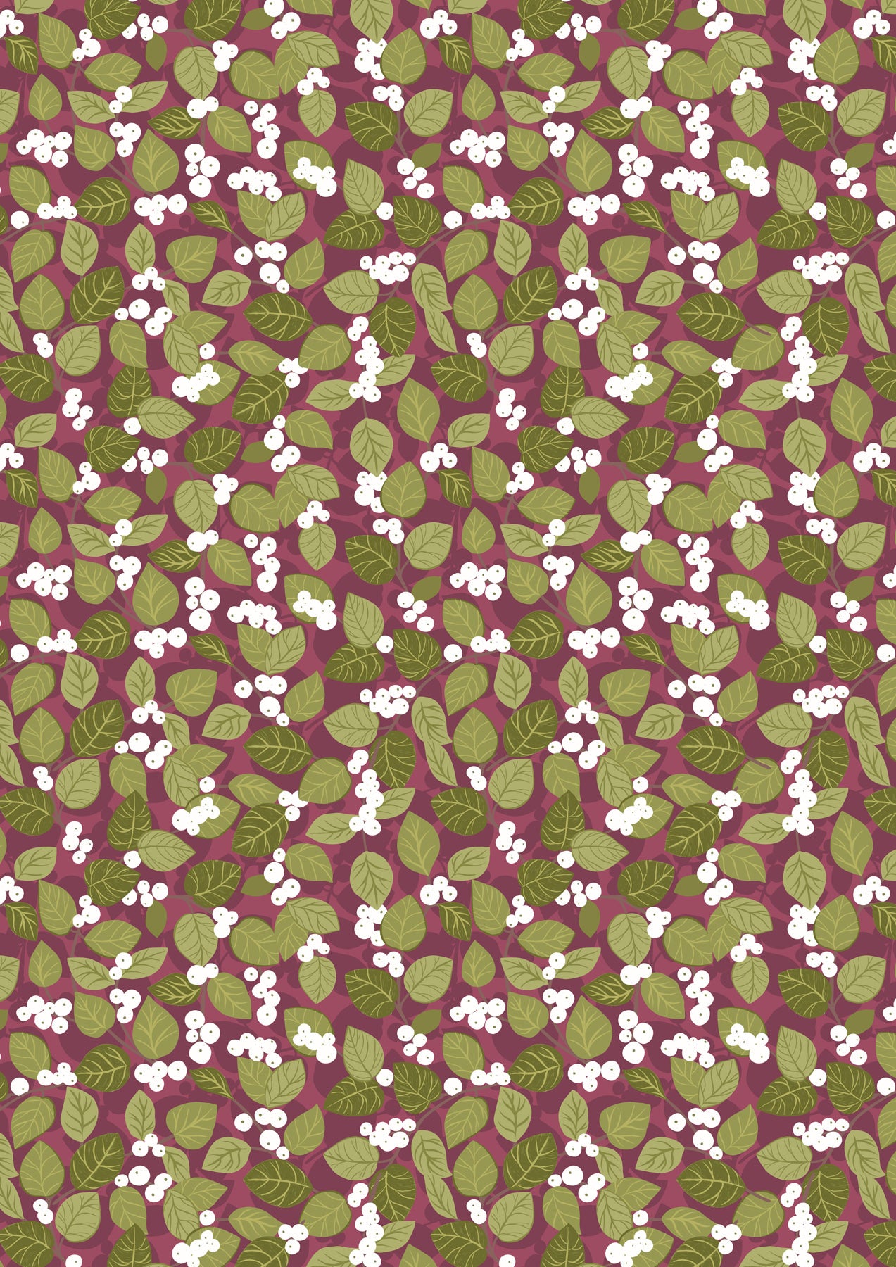Winter Botanical Snowberry on Dark Red with Pearl