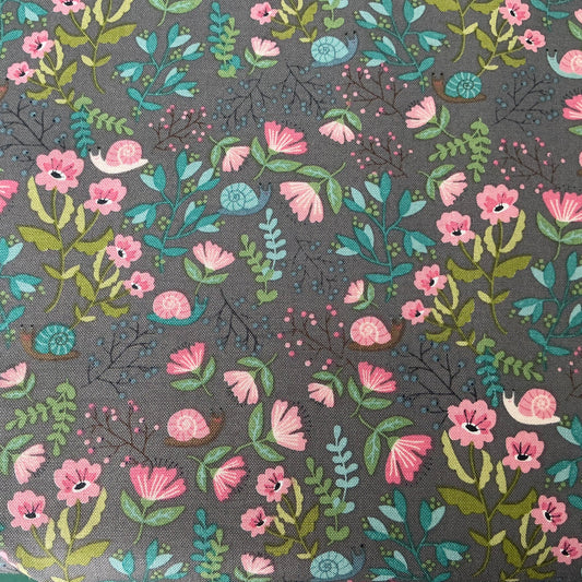 Blossoms & Cute Tiny Snails on Grey - Le Petit Escargot