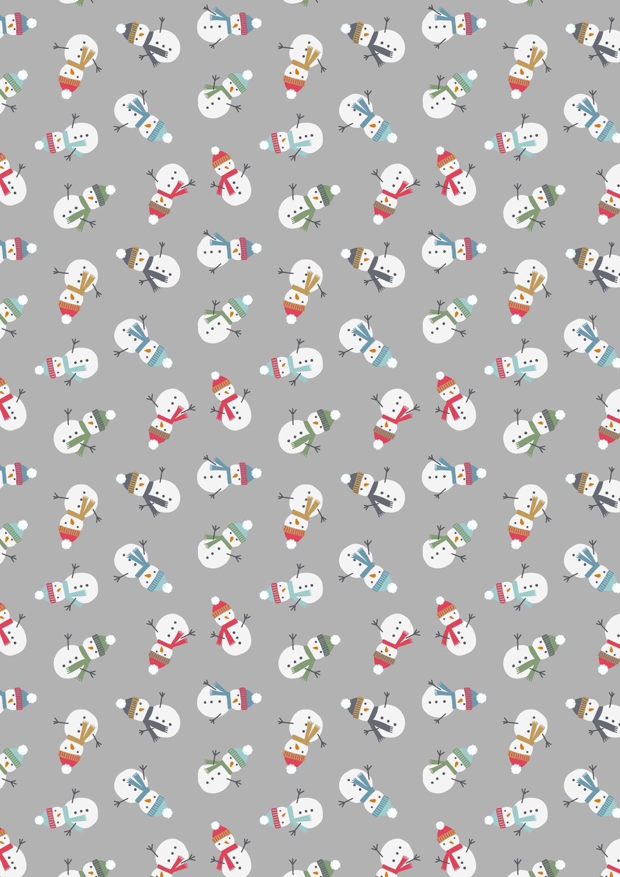 Snow Day Scattered Snowmen on Grey Brushed Cotton