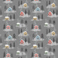 Snow Day Houses on Grey Brushed Cotton