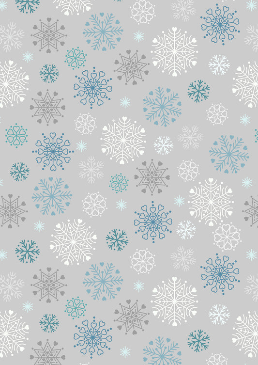 Snow Day Snowflakes on Grey Brushed Cotton