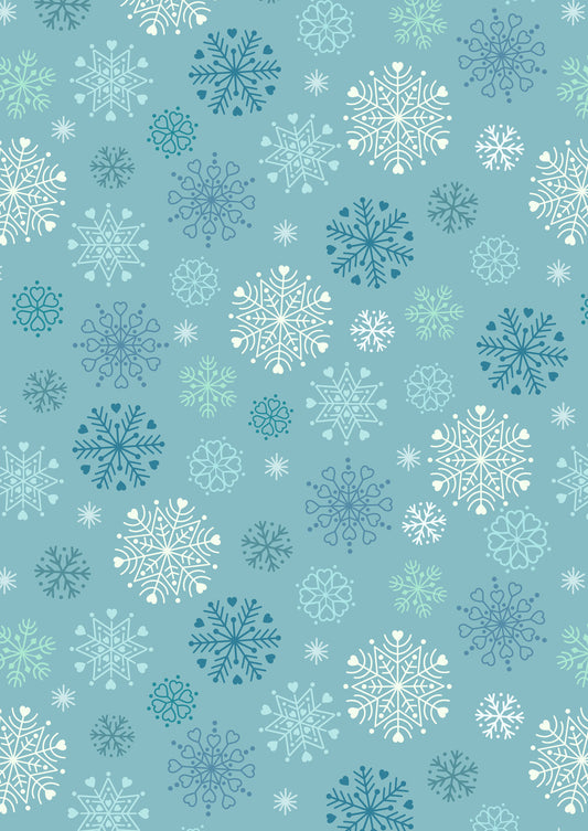 Snow Day Snowflakes on Ice Blue Brushed Cotton