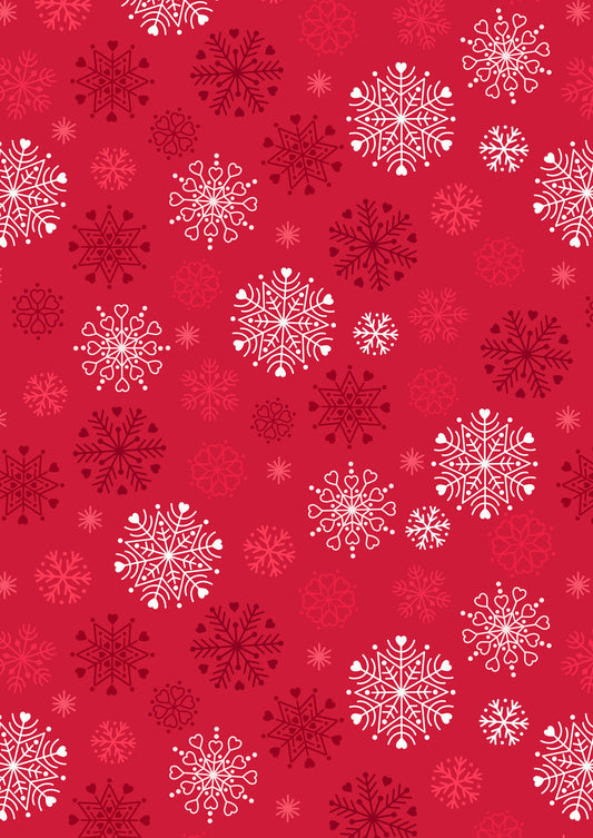 Snow Day Snowflakes on Red Brushed Cotton