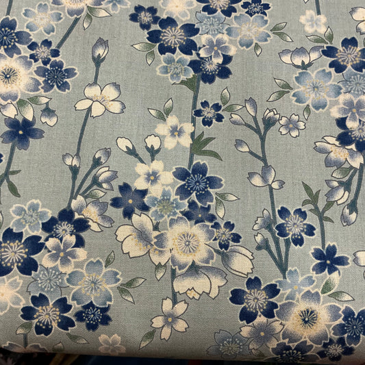 Blossoms on Light Blue (Akan) - Sevenberry - End of Bolt 1.8mtrs