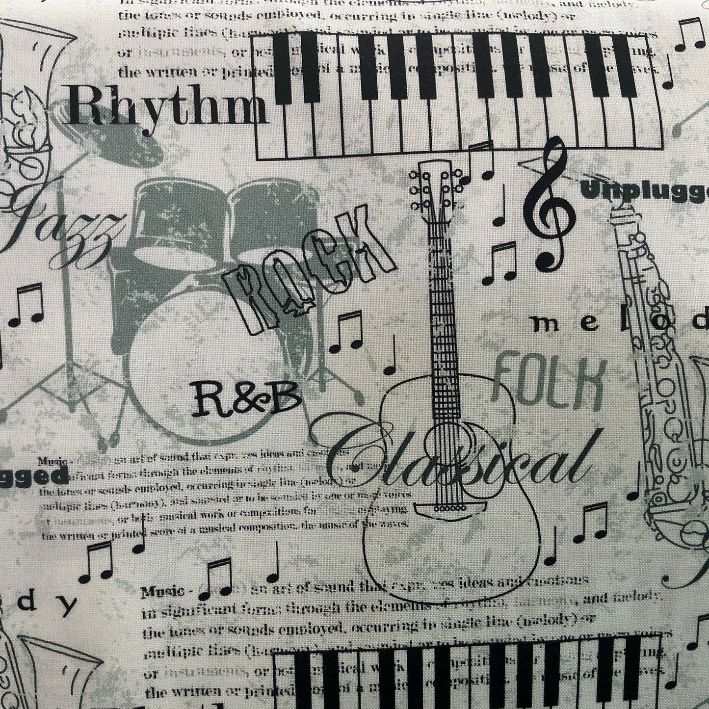 Musical Instruments, Notes Etc - Black & Grey on White
