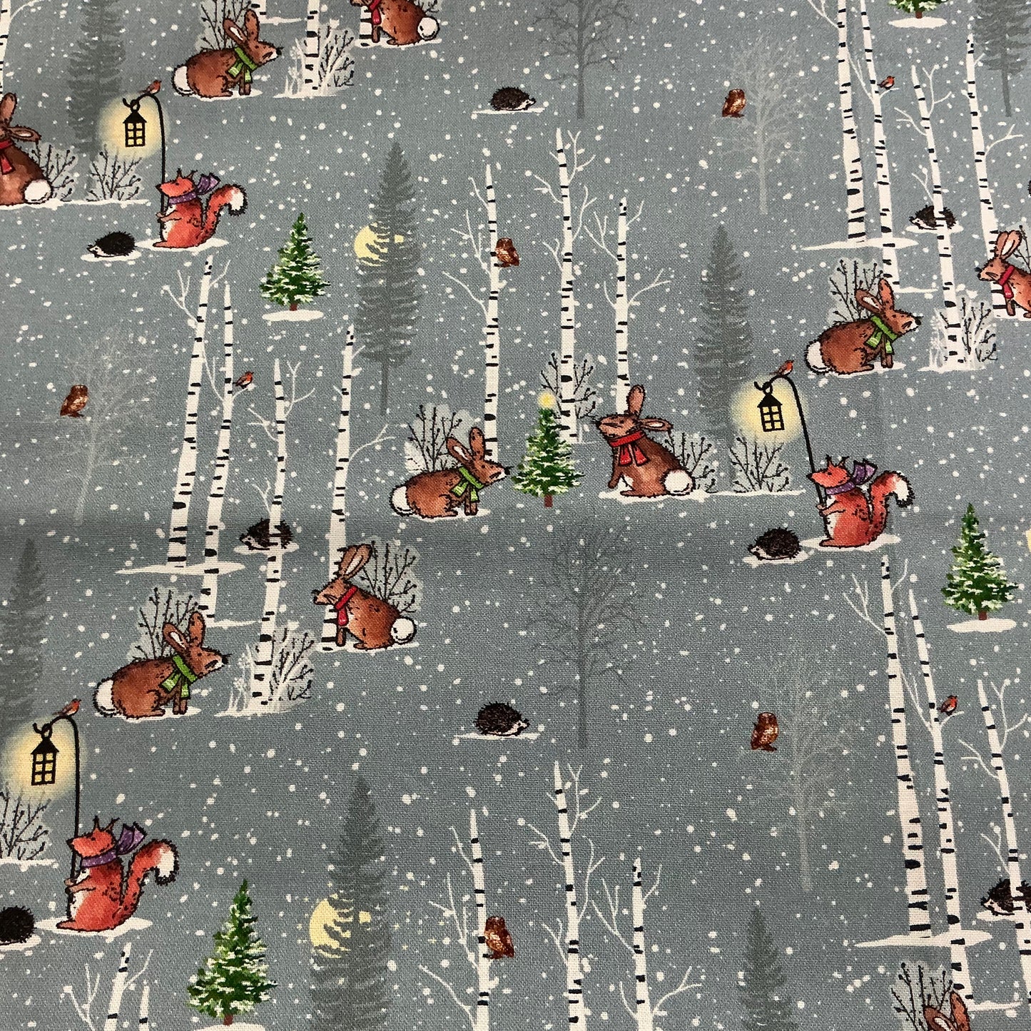 Woodland Animals in Lamplight - Winter Moon - End of Bolt 90cm x width of fabric