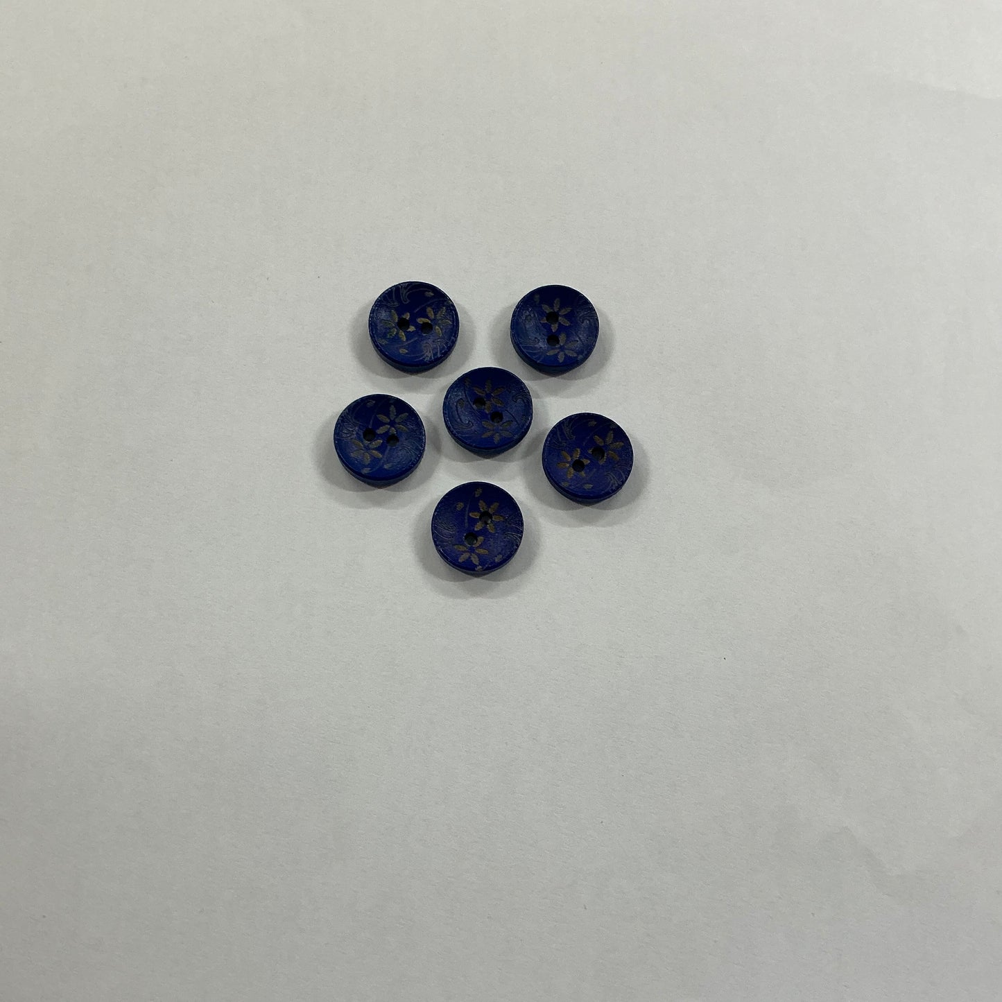 Wooden Buttons with Delicate Floral Design - Blue - 15mm