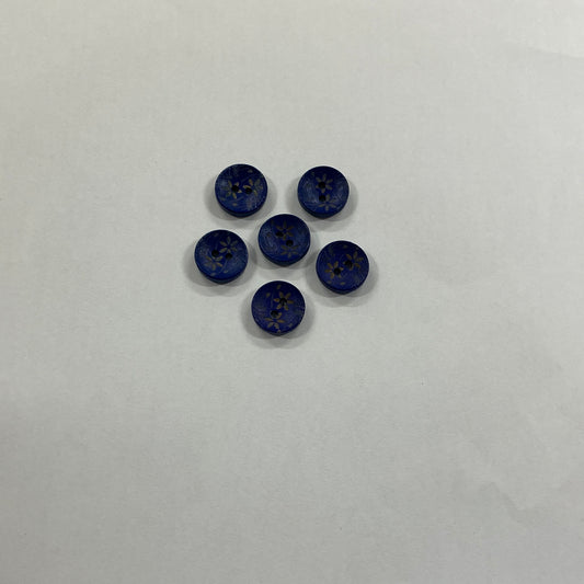 Wooden Buttons with Delicate Floral Design - Blue - 15mm