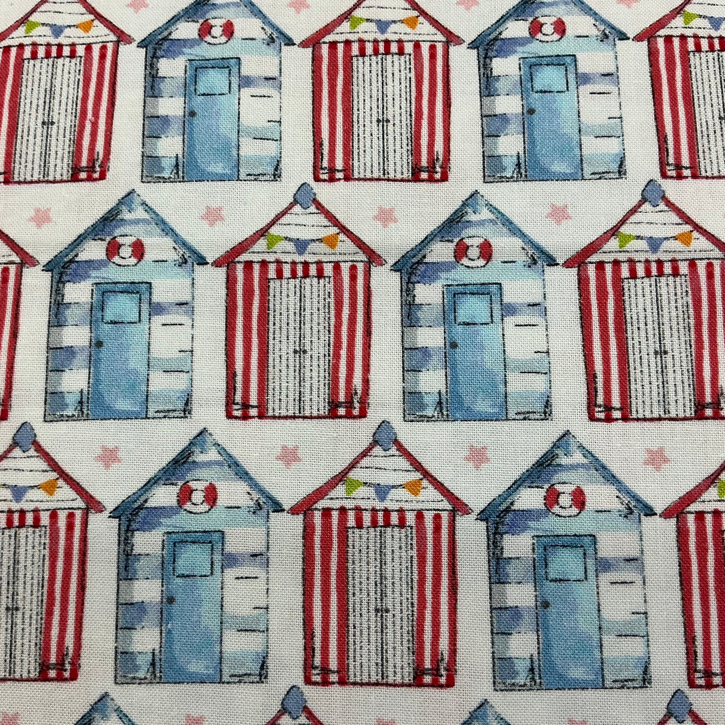 Beach Huts - Blue & Red on White - Sundaes by the Sea