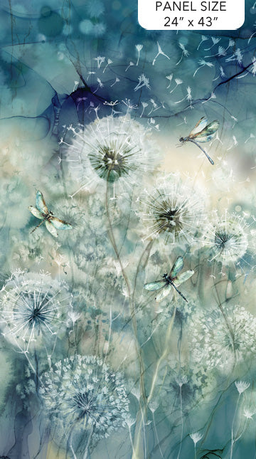 Dragonflies Among Dandelion Seed Heads - Whisper - Panel