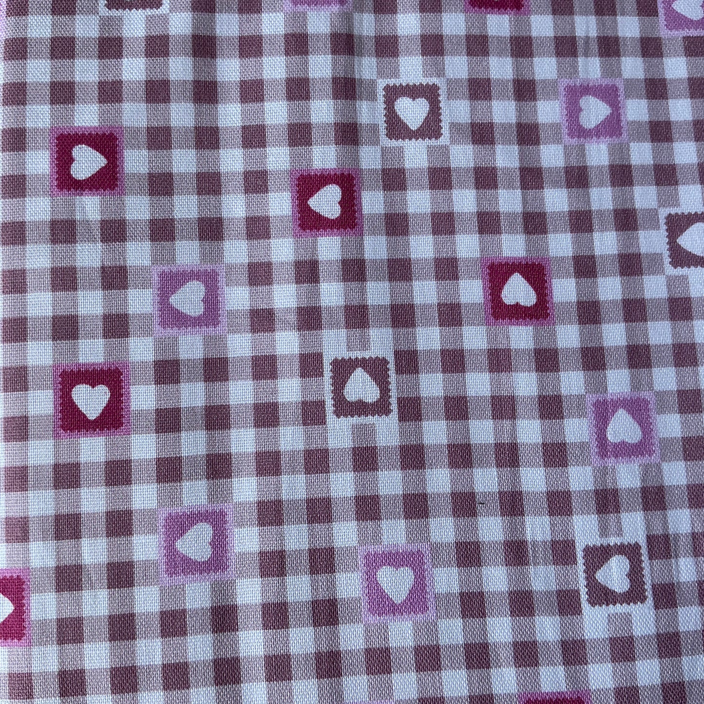 Patchwork Hearts on Mauve Gingham