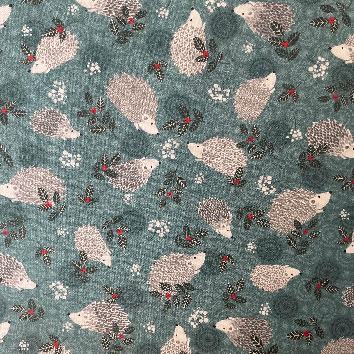 Hedgehogs & Holly - Teal - Winter Moonlight by Susan Wheeler