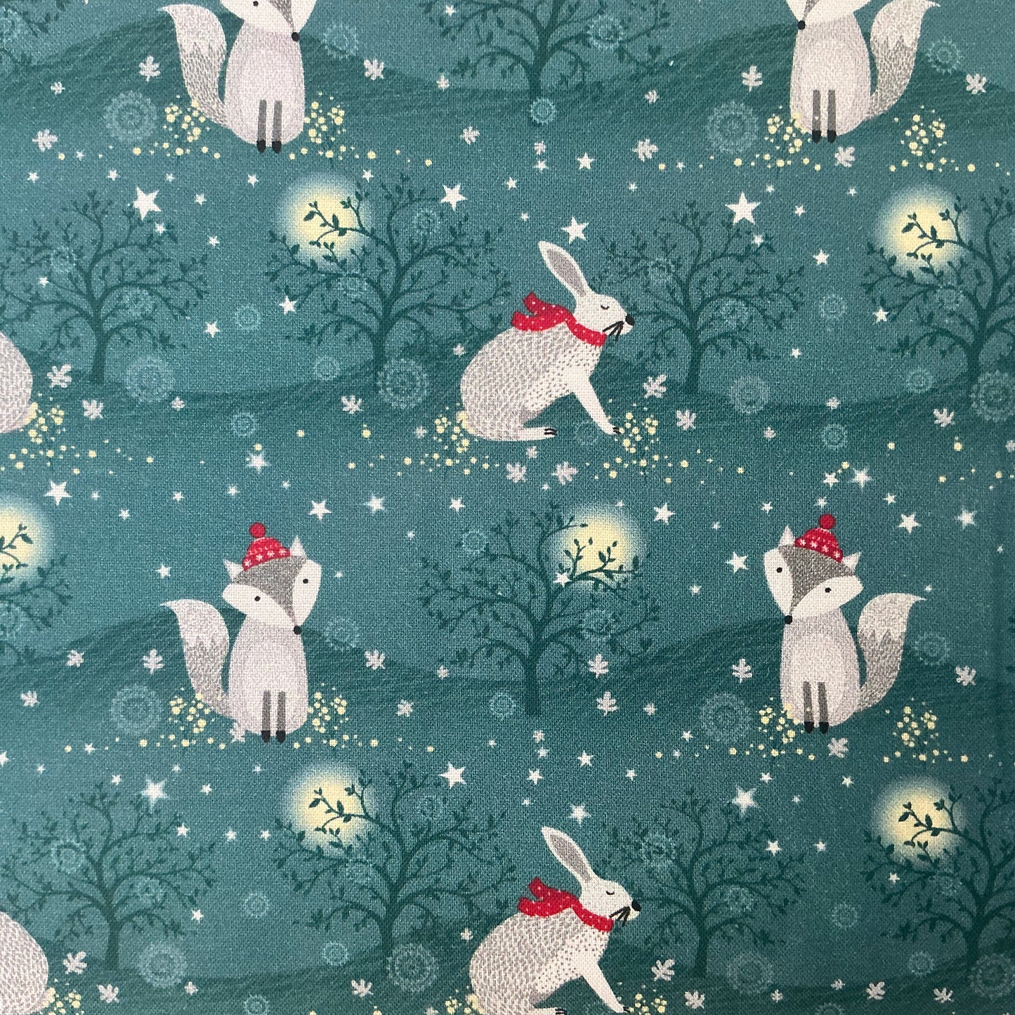 Foxes & Hares - Teal - Winter Moonlight by Susan Wheeler