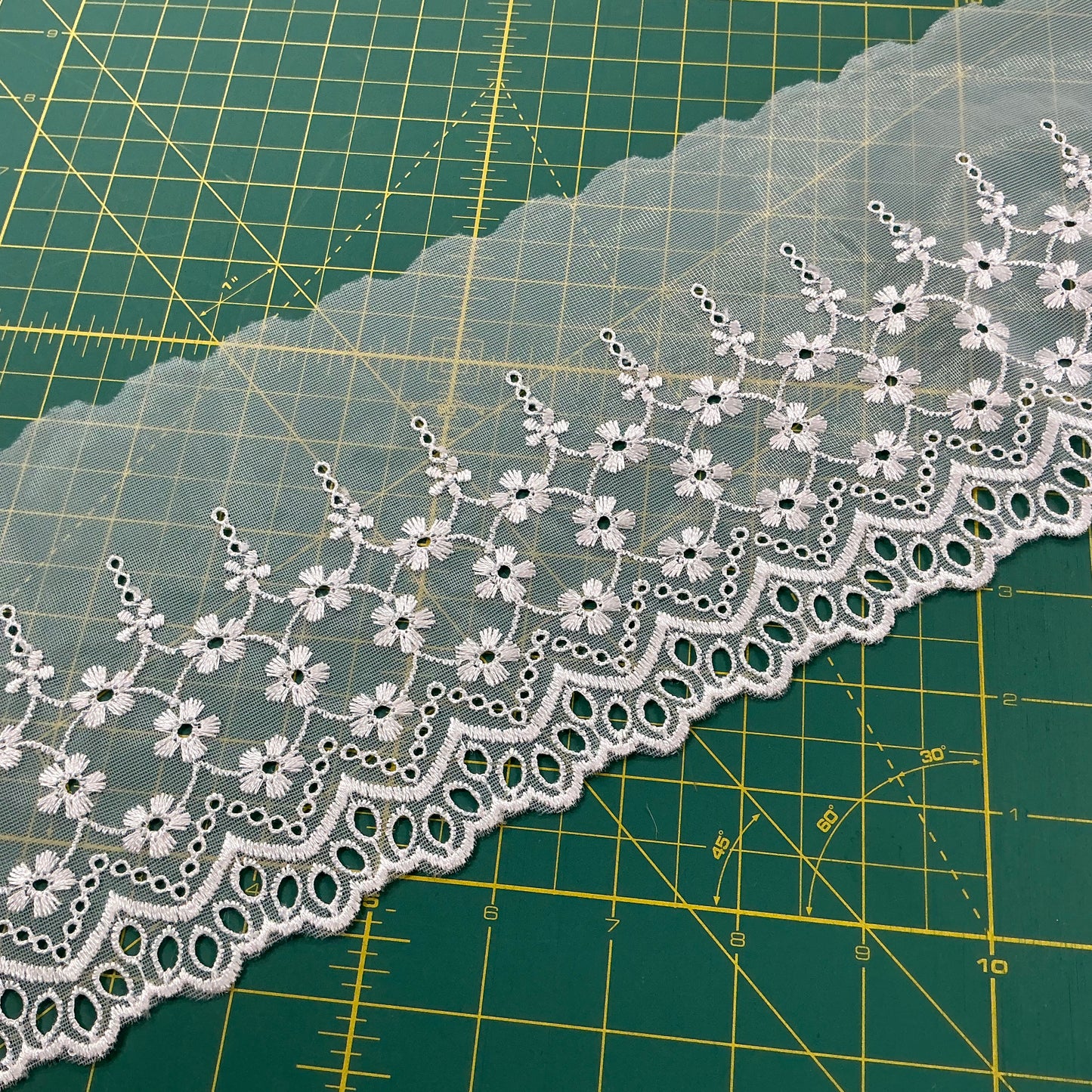 Embroidered Lace on Net - White